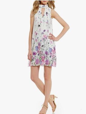 Ivanka Trump White Floral High-Neck‎ Midi Dress